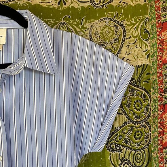 Maeve Blue/ White Striped Button Front Wrap Mini Shirt Dress Size Small - Picture 6 of 16